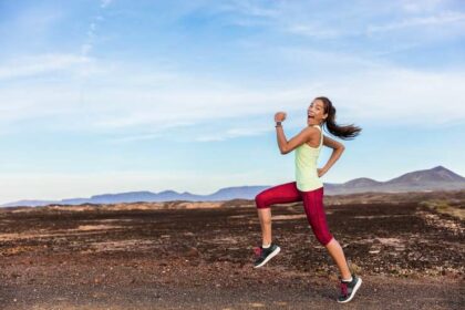Funny runner athlete goofy woman running fun